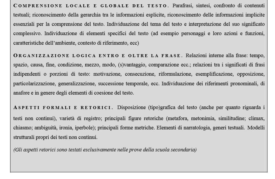 LESSICALE LESSICO COMPETENZA TESTUALE COMPRENSIONE LOCALE E GLOBALE DEL