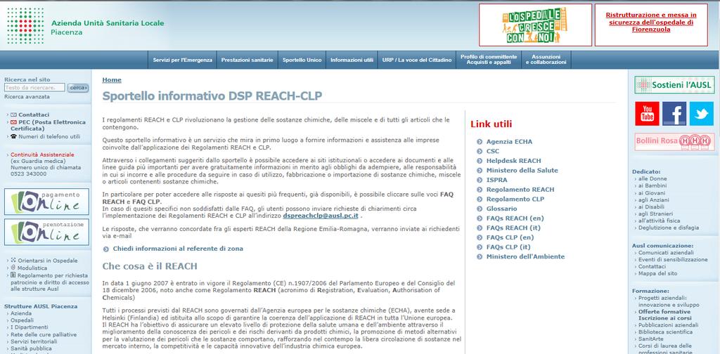 L informazione sui Regolamenti REACH e CLP: gli sportelli dei DSP in Emilia Romagna Dalla fine del 2012 in Emilia