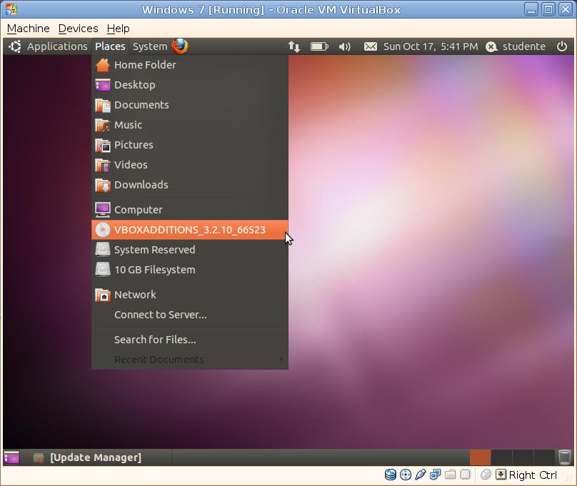Installazione di VirtualBox Guest Additions Nel menu del sistema operativo guest, selezionate