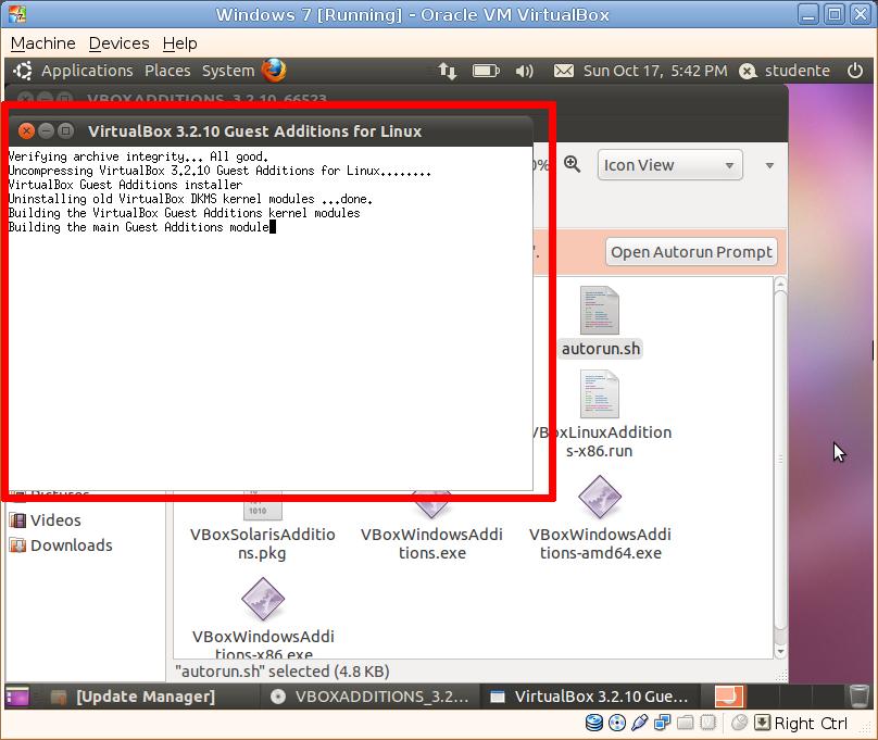 Installazione di VirtualBox Guest Additions Comparirà una nuova finestra nella quale verranno visualizzate