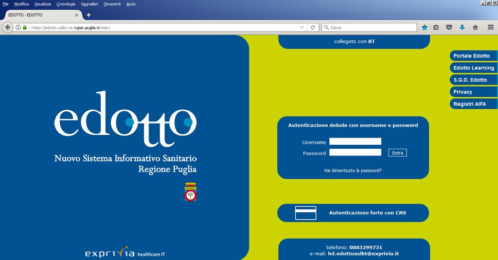 URL per accesso ad EDOTTO (solo via VPN) https://edotto.aslxx.