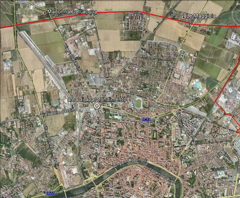 Localizzazione, descrizione dell area L area ricade nella periferia Nord della città, immediatamente all esterno della Piazza dei Miracoli, in prossimità della stazione FS di Pisa San Rossore, del