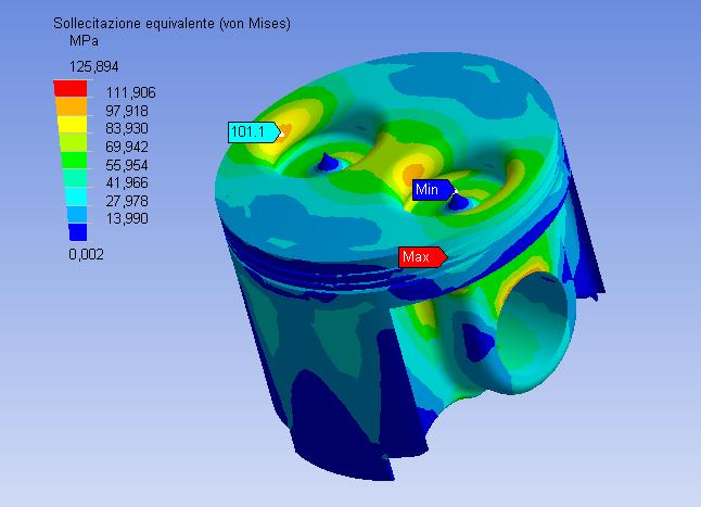 Analisi pistone: risultati calcolo con Ansys Workbench Pistone non ricoperto Lega d