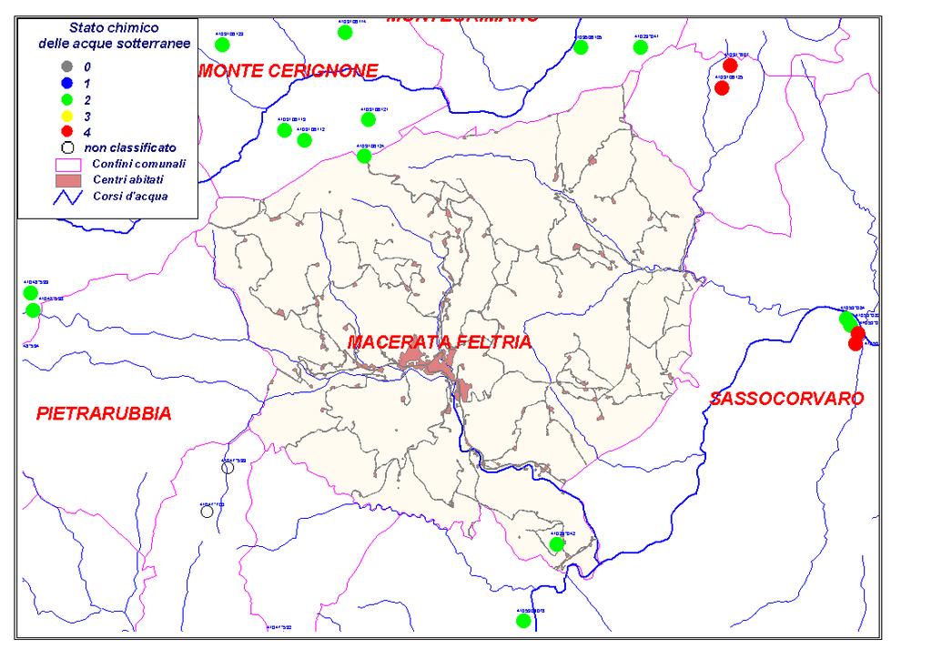 Codice Comune 4103 MACERATA FELTRIA Pozzi e sorgenti Codice località tipo classificazione importanza N prese 4103*04 Mondagano s 1-5 l/s 1 4103*041 Cisterna 1 s 1-5 l/s 1 4103*040 Rupine s 4 5-30 l/s