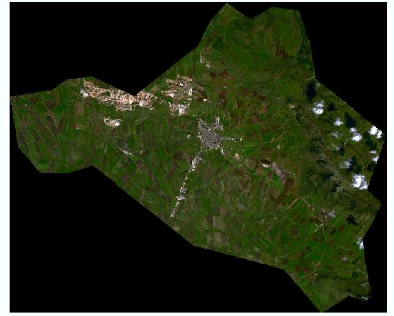 Figura 1: (a sinistra) copertura satellitare WorldView-2 a 50cm di risoluzione, (a destra) CUS 2010 di Apricena.