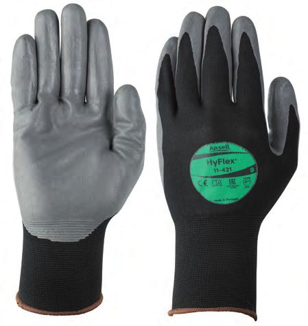 1/412 HYFLEX -421 GUANTO CON PALMO RIVESTITO, POLSO MAGLIA HYFLEX -421 GLOVE WITH PALM COATED, KNIT WRIST Manipolazioni delicate Lavori di finitura Manipolazioni generali Confezionamento Mix di