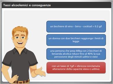 1.9 Tassi alcoolemici e conseguenze Esaminiamo ora alcuni dati relativi ai tassi alcolemici e alle loro conseguenze: 0,2 g/l si raggiunge con 1 bicchiere di vino, birra o cocktail; per il sesso