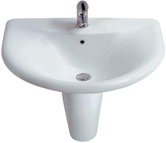 Il lavabo può essere completato con la colonna in ceramica. One hole washbasin cm prepunched three holes.. The basin can be fitted with the ceramic pedestal.