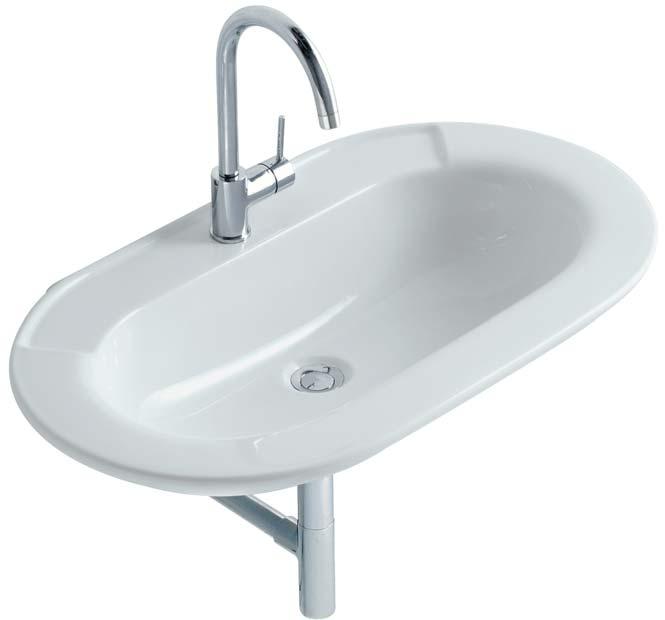 85 cm counter-top washbasin prepared with three-holes with diaphragm for the fitting of the one-hole, three holes or wall-mounted. Without over-flow hole.
