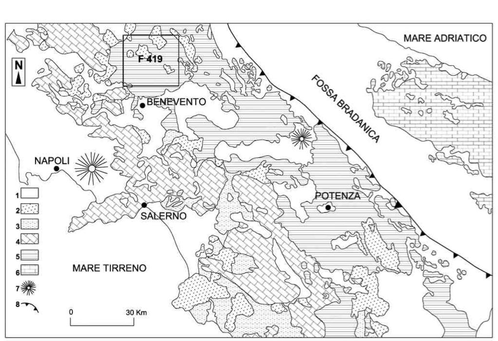 Pag. 14 di 29 Fig. 6 - Carta geologica schematica dell Appennino meridionale con ubicazione dell area studiata.