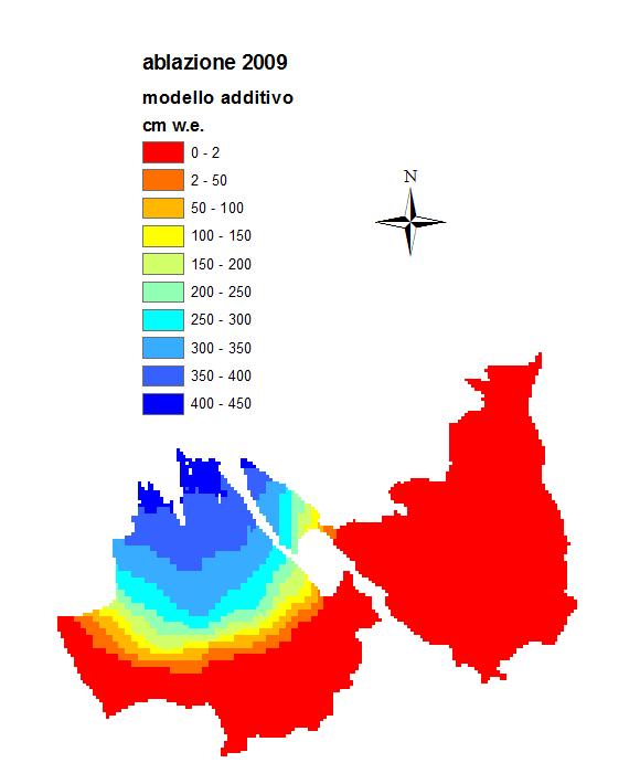 Figura18: ablazione per l estate 2009 su ghiaccio pulito applicando il modello additivo 3.1 Distribuzione dello SWE, bilancio di accumulo e di massa 1. Materiali e metodi In data 13.6.