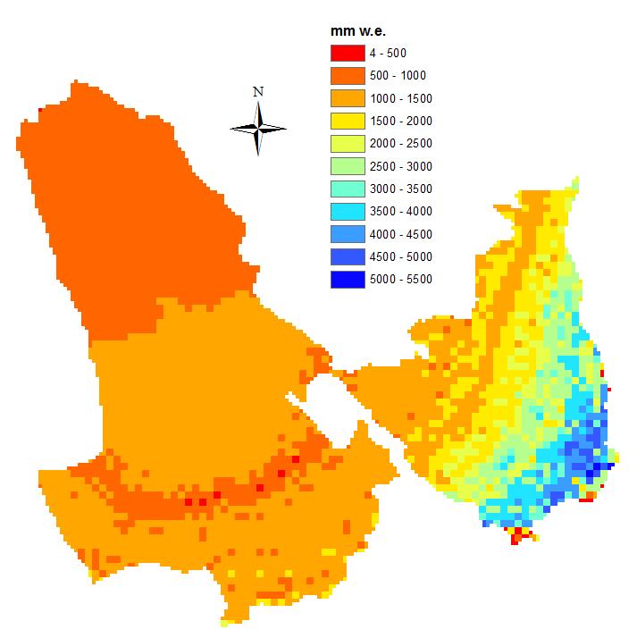 Fig 19 Andamento dello SWE nel tempo presso la stazione meteo automatica a 2743,5 m di quota. alla quota di 2743,5 m s.l.m., ovvero dove era presente la stazione meteorologica nell estate 2007 2.