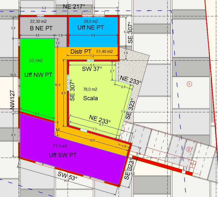 Modellizzazione Edificio Zona D GG 2038 V lrisc = 6480 m 3 V netto = 3044 m 3 Su = 760 m 2 S disp = 1488 m 2 S/V = 0,23 Suddivisione in 16 zone termiche distinte in funzione dell'orientamento, della