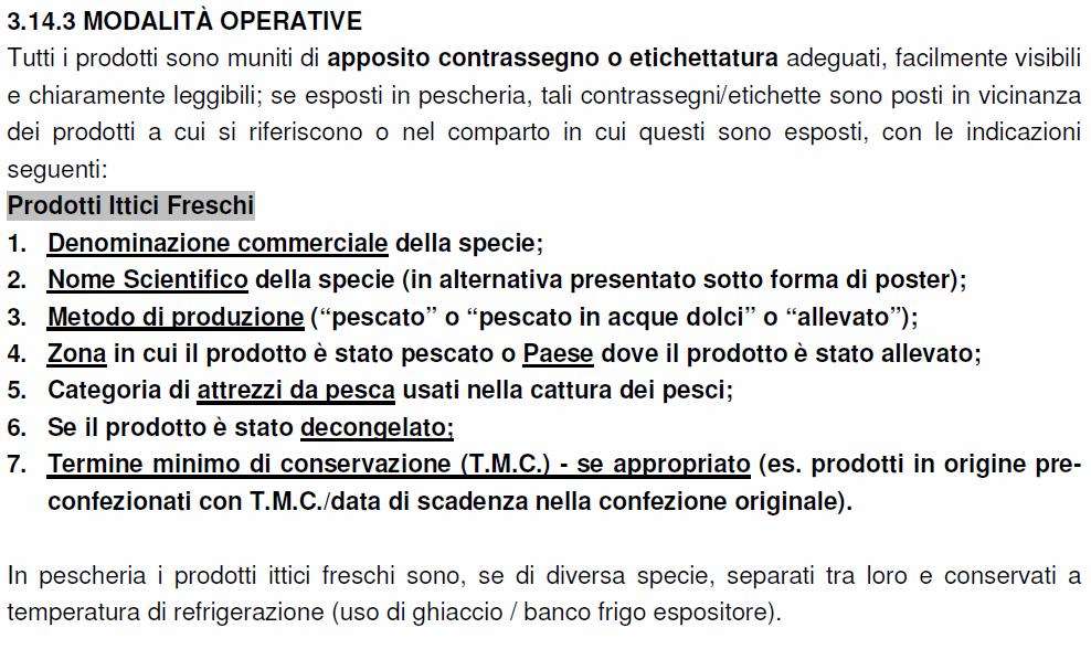 SEZIONE 3 PROCEDURE DI GESTIONE FILIERA PRODOTTI DELLA PESCA Pescheria