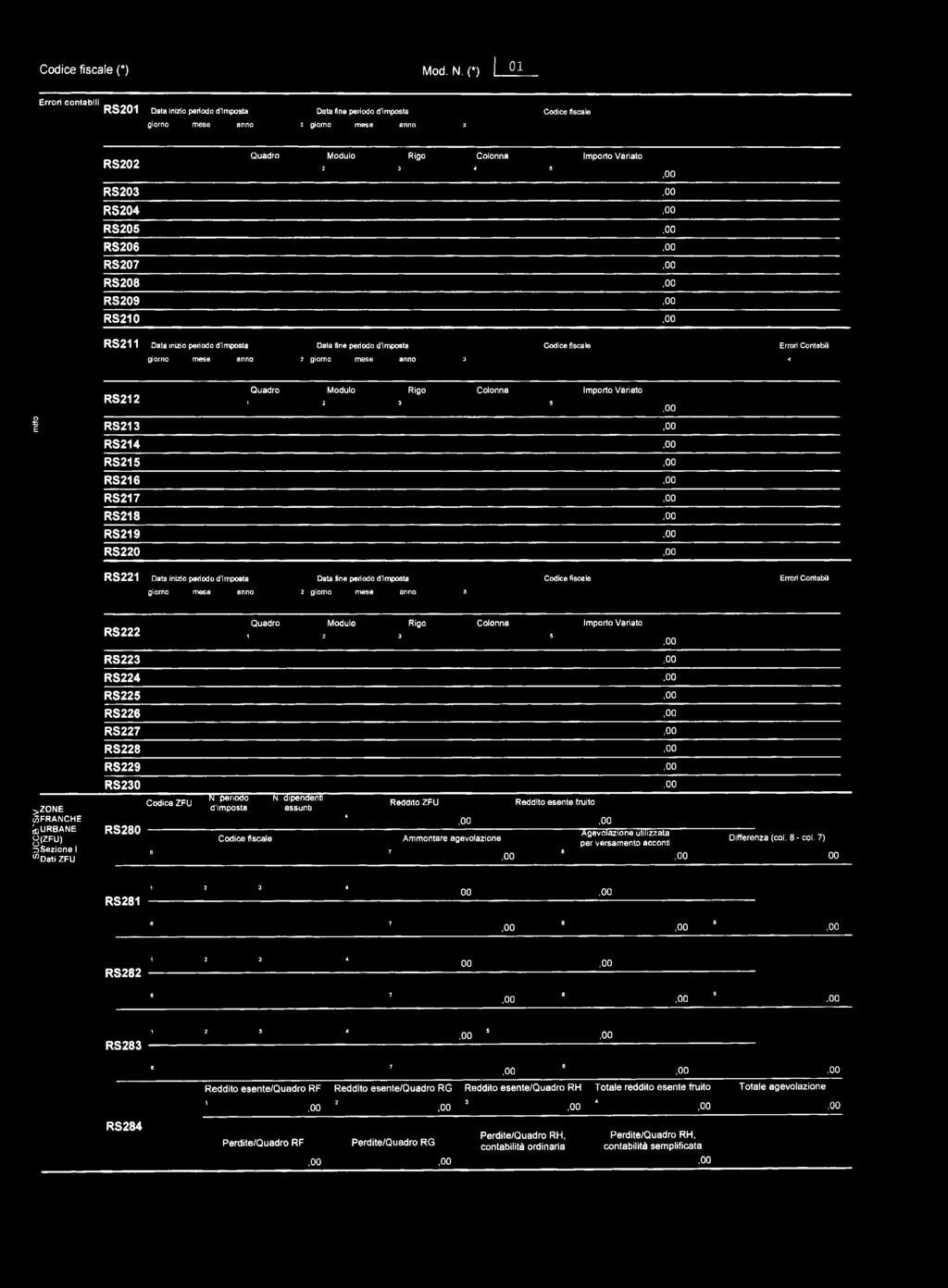 RS10 RS11 Data inizi perid d impsta girn mese ann Data fine perid d impsta girn mese ann Cdice fiscale Errri Cntabili 4 RS1 i Quadr Mdul Rig Clnna Imprt Variat è RS1 RS14.