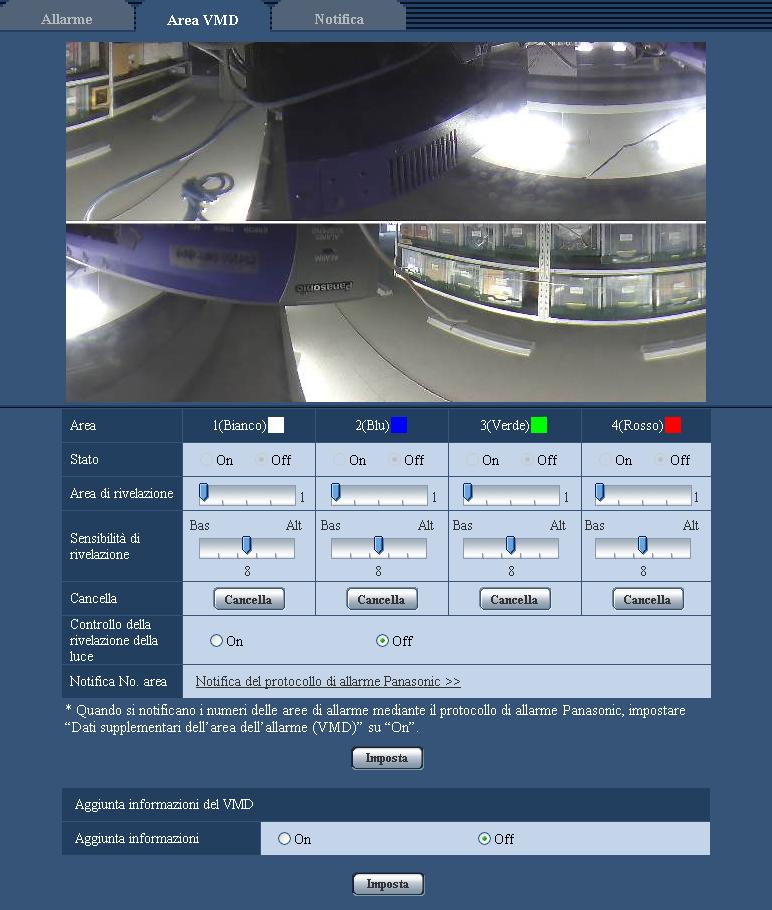 13 Configurazione delle impostazioni dell allarme [Allarme] Quando è selezionata un impostazione diversa da Panorama 2M [16:9], Panorama 1M [16:9], Doppio panorama 2M [16:9] o Doppio panorama 1M