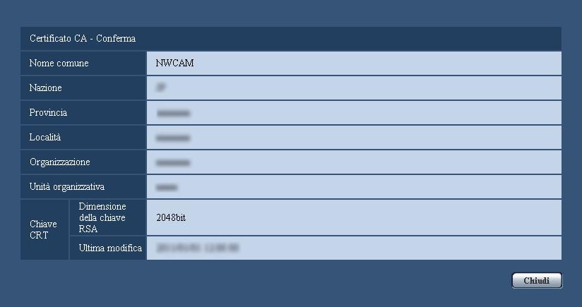 16 Configurazione delle impostazioni di rete [Rete] IMPORTANTE Il certificato del server verrà emesso per l insieme del CSR e della chiave CRT generati.