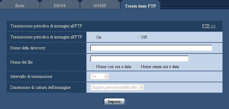 16 Configurazione delle impostazioni di rete [Rete] Su questa pagina si possono configurare le impostazioni riguardanti la trasmissione periodica di immagini ad un server FTP.
