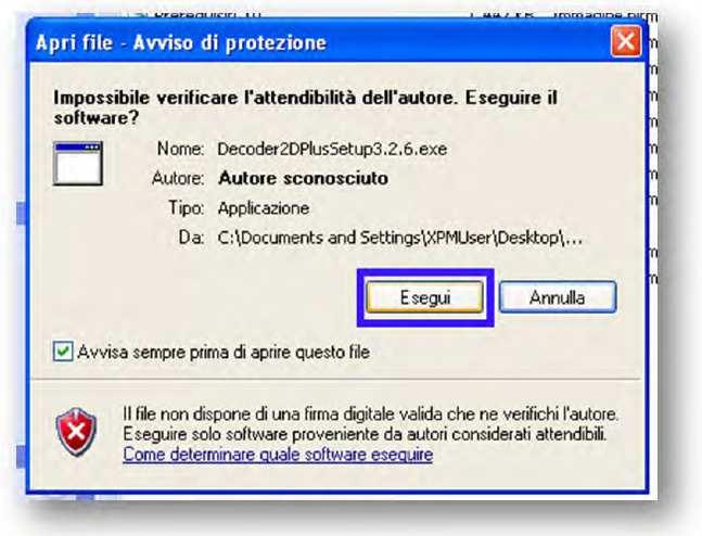 5. Installazione del software Decoder 2D Plus Effettuando un doppio click sul file