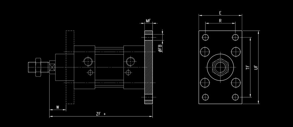 63 20 25 B-90-00 00 4 75 6 6 4 5 75 220 230 B-90-25 25 6 90 25 8 45 40 90 250 270 Ancoraggio a flangia anteriore e posteriore Mod. D-E Materiale: Acciaio Inox 36 N flangia Mod.