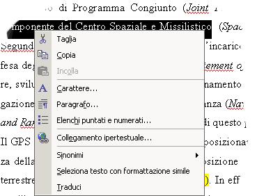 L INTERFACCIA DI WORD I menu di scelta