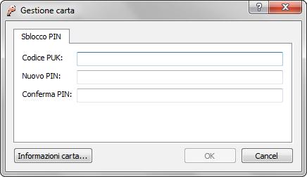 Figura 7 Nella maschera del cambio PIN, Figura 5, sono inoltre presenti le seguenti opzioni: Informazioni carta visualizza i dettagli della BPIOL smart card presente nel dispositivo; OK e Cancel