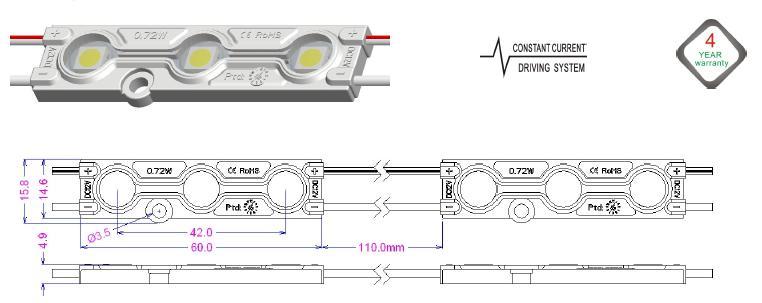 * Luglio 2012 M3 ALUX Moduli a 3 LED SMD - 5050 MODELLO M50A-3W12 (bianco) * Flusso Luminoso * Efficienza Lum. * λd - nm.