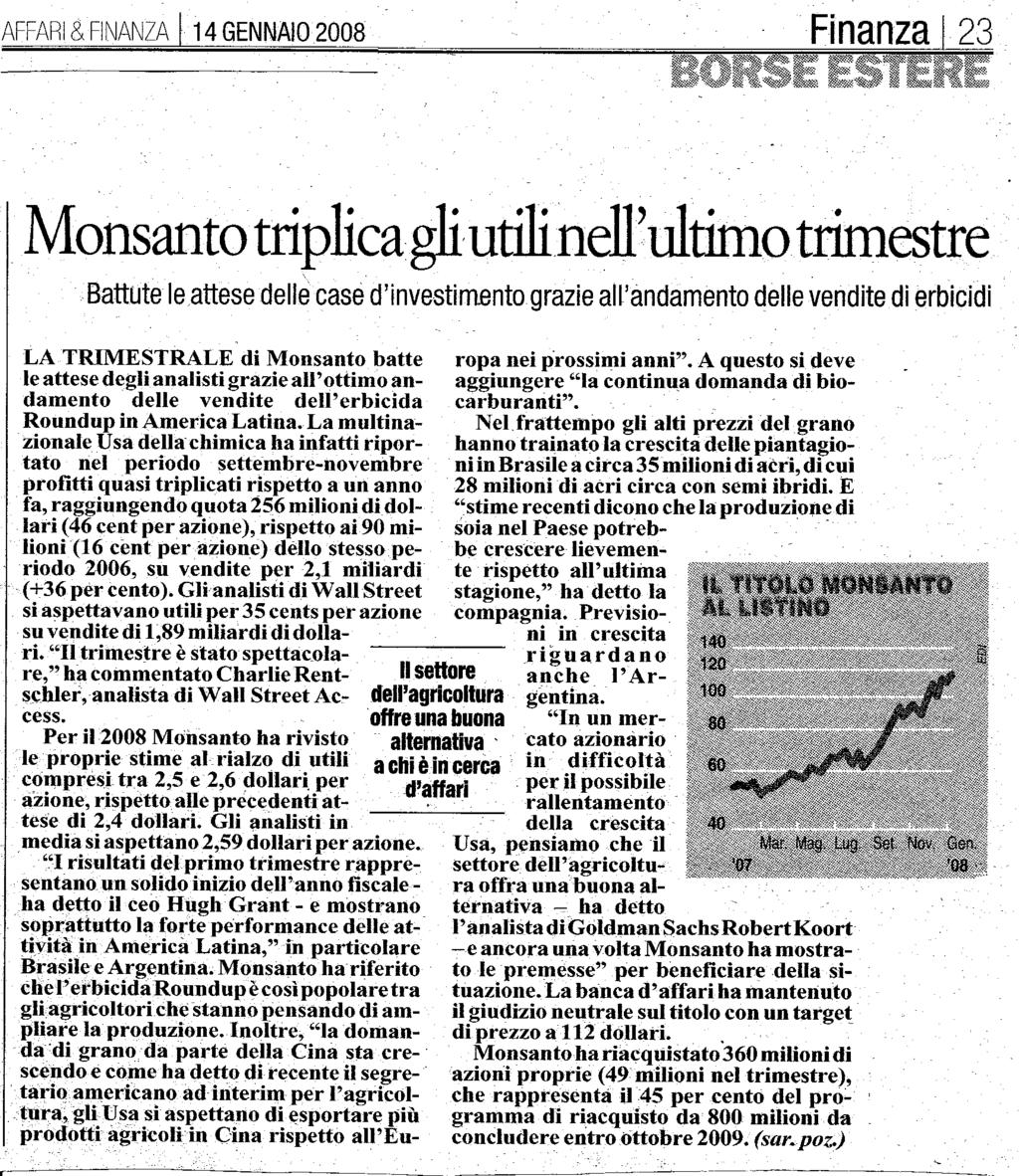 85% delle coltivazioni transgeniche nel mondo è