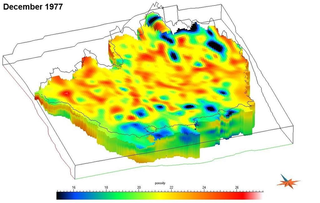 Esempio: DICEMBRE 1977 DETERMINAZIONE del VOLUME di ACQUA DICEMBRE 1977: volume di acqua vs classi di porosità POROSITA 5,E+09 (%) m3 acqua 7,E+09