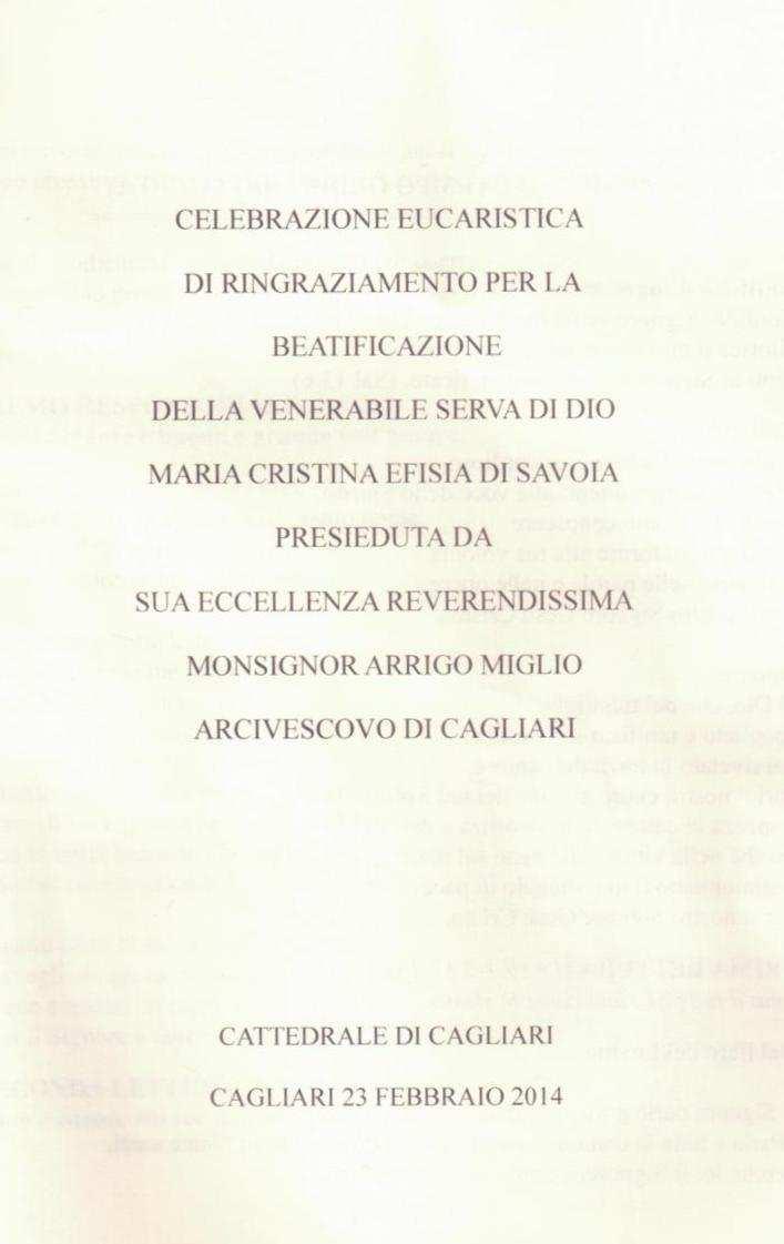 VtÜ áá Åx VÉÇáÉÜxÄÄx? VÉÇyÜtàxÄÄ xw TÅ v? domenica 23 febbraio, si è celebrata nella bellissima Cattedrale di Cagliari una S.