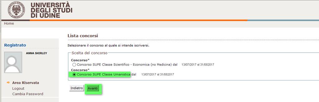 iscriversi al concorso per la classe umanistica bisogna selezionare il corso Scuola superiore 5 anni.