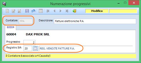 visibile dal menu archivi numerazione progressivi (es. con abbinamento a reg.