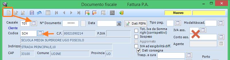 Emissione documenti: Dal menu' emissione documenti utilizzare le causali dedicate alla fatturazione elettronica pubblica amministrazione, identificabili nello standard con le sigle T01- T04 per le