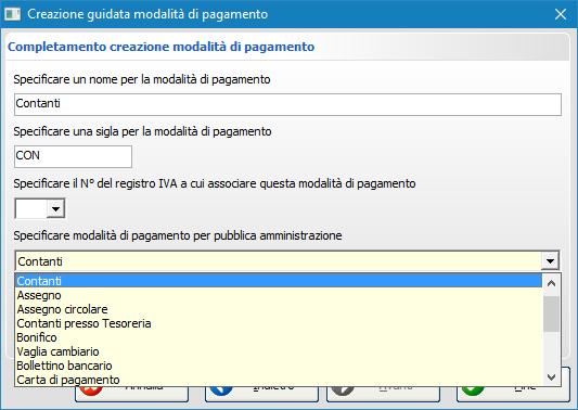 Selezionare quindi dall elenco la forma di pagamento che si desidera modificare e farci doppio click sopra oppure cliccare sul pulsante Modifica forma di pagamento (Fig. 2-4).