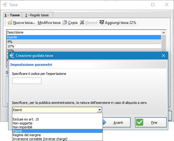 2.5 I.V.A Per le aliquote IVA a zero (escluse, esenti, non imponibili ecc ) occorrerà collegare una natura di esenzione. Se questo passaggio verrà ignorato, ogni aliquota I.V.A a zero verrà classificata in automatico come Escluse ex.
