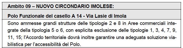 [!] Variante normativa Polo Funzionale Via Lasie - Imola il POIC, ha riconosciuto la possibilità di insediare nel Polo