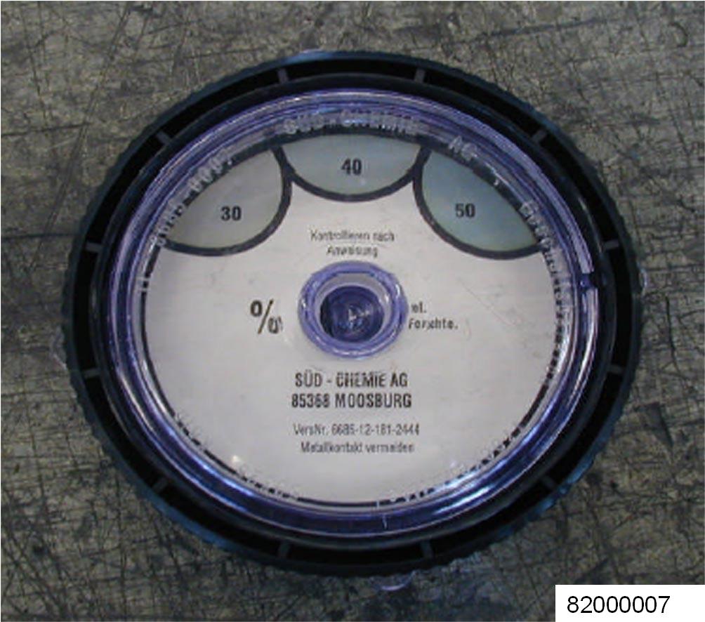 Esempio di un indicatore di umidità Nota: L'umidità dell'aria all'interno dell'imballaggio deve essere controllata e protocollata regolarmente, ogni 3 o 4. mesi ( Pagina 94).