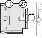 12 (24), supporto cuscinetto Fig. 12 (25) e della squadra di fissaggio Fig. 12 (22) a filo con il bordo anteriore del fondo e del fianco del mobile. Fig. 12 u Allineare l'apparecchio in altezza: tramite le viti di regolazione Fig.