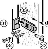 Con la porta completamente aperta: u Inserire la guida di accoppiamento porta Fig. 19 (33) e avvitarla all'anta del mobile con le viti Fig. 19 (34). Rispettare la distanza Fig.