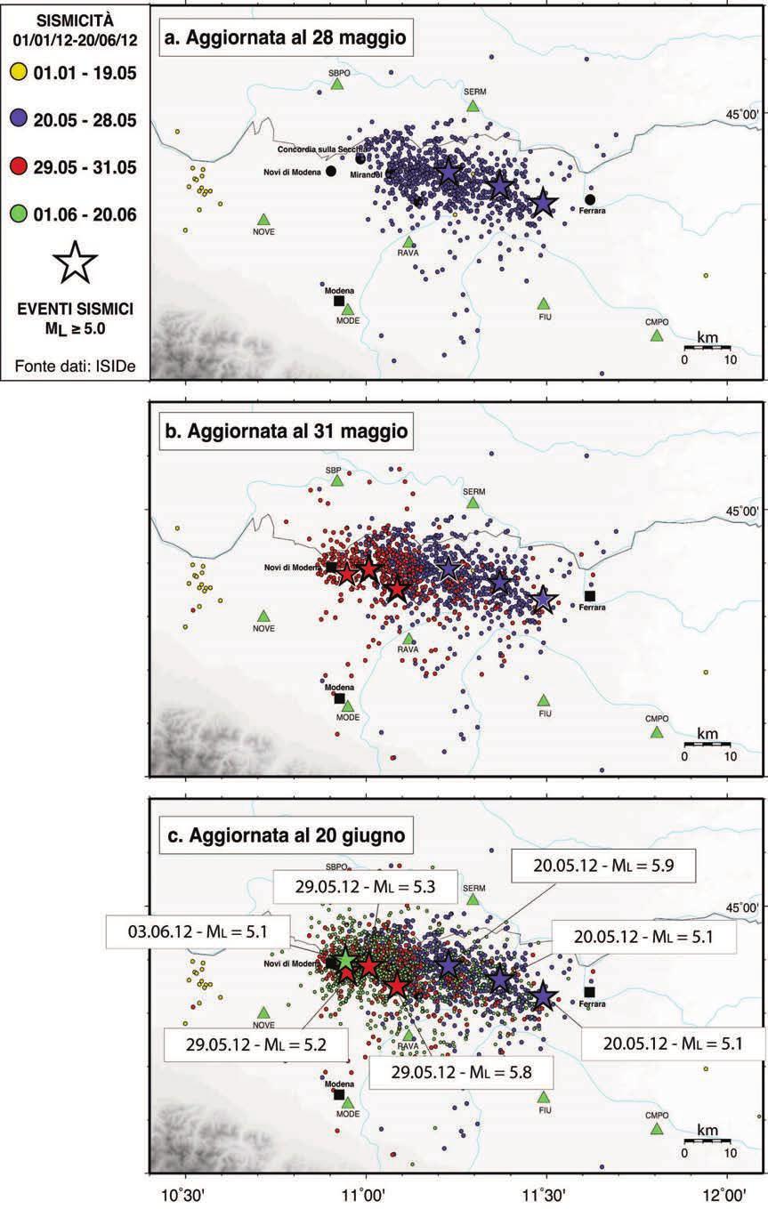 10 Figura 4 Evoluzione della distribuzione della sismicità durante il primo mese della sequenza sismica.