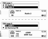Sistema Infotainment 107 È possibile memorizzare fino a 3 pagine di preferiti e ogni pagina è in grado di contenere fino a sei stazioni radio o DAB.