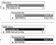 108 Sistema Infotainment Menu AM/FM o DAB (solo per il tipo A) Elenco dei preferiti Menu AM/FM Elenco stazioni FM/ AM Menu FM o DAB (solo per il tipo A) Elenco delle categorie FM o DAB Dalla voce del