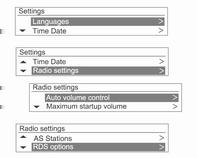 110 Sistema Infotainment Visualizzare le informazioni sulle trasmissioni RDS Durante la ricezione di una trasmissione RDS, premere il pulsante IN FORMAZIONI [INFO] per controllare le informazioni