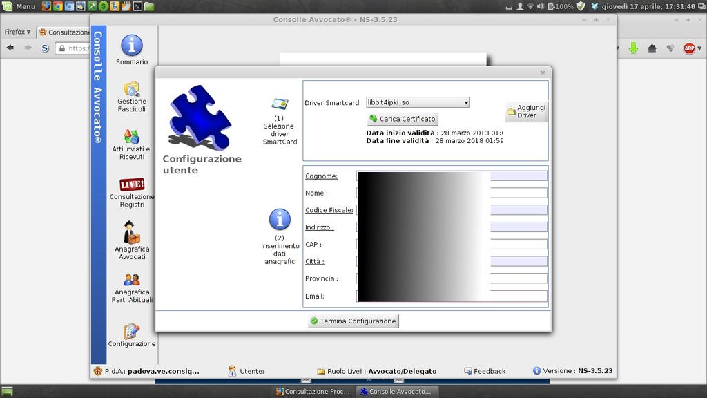 richiesto, il nostro PIN. Terminiamo la configurazione completando la schermata con i nostri dati.