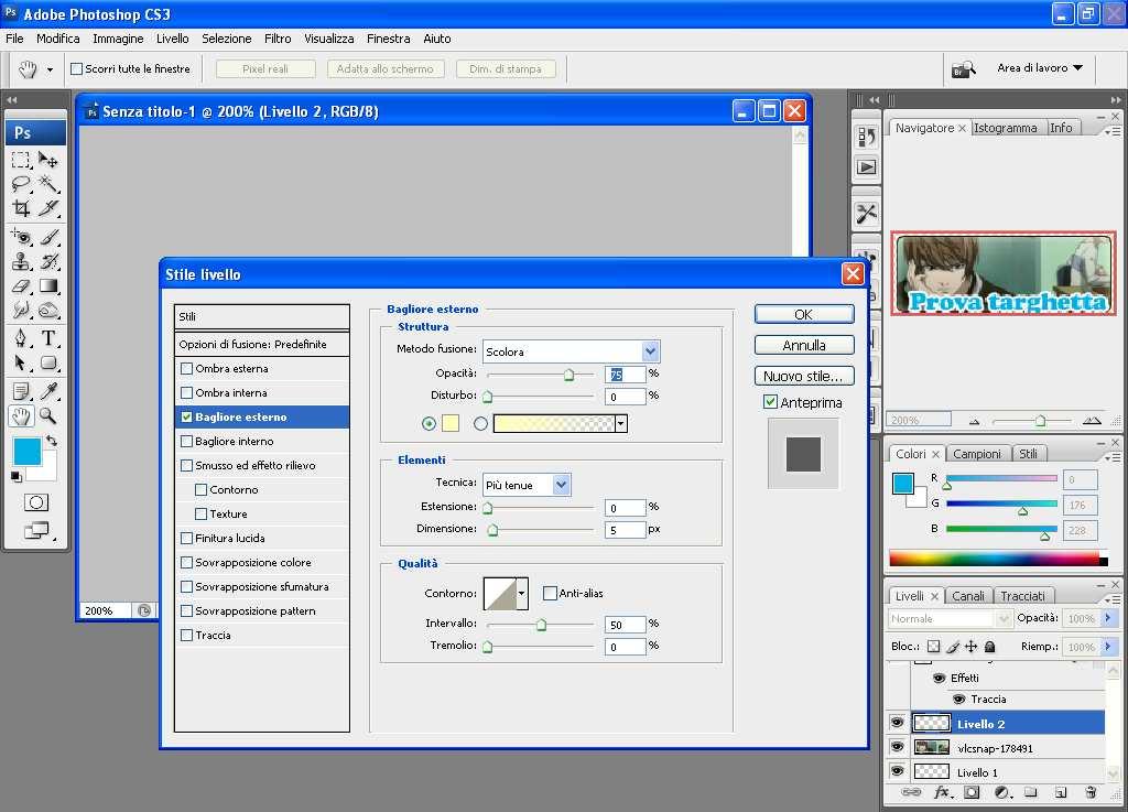 9) Ora è il momento di applicare qualche effetto al bordo della targhetta, per farlo selezioniamo il livello, andiamo nel menù "Livello", selezioniamo "Stile di