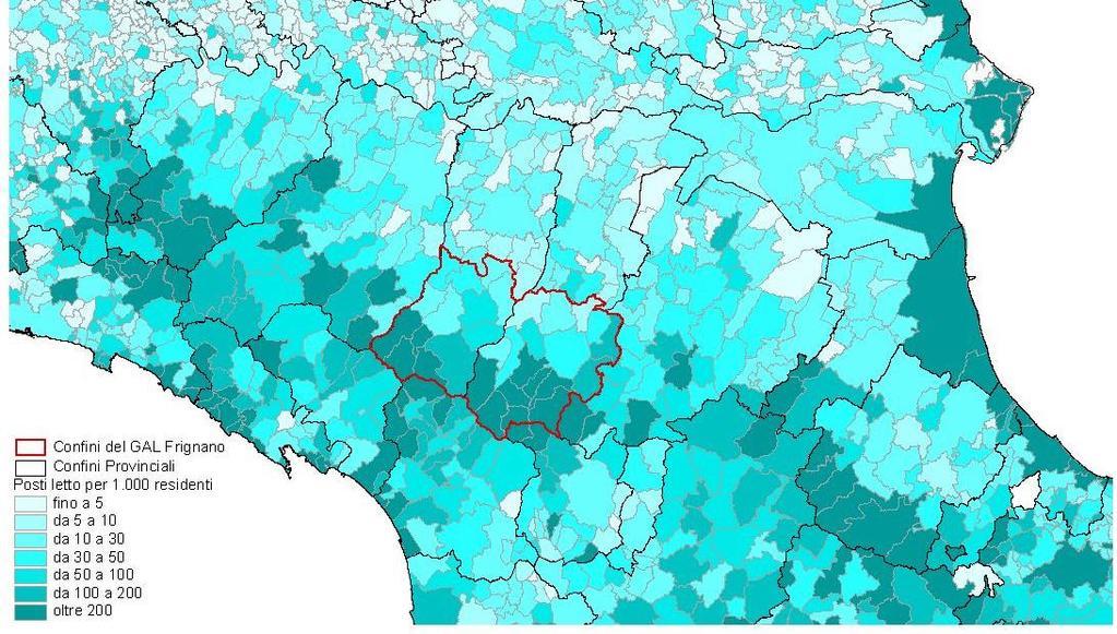 Percorso di definizione della Strategia di Sviluppo Locale 2014-2020 La ricettività Quoziente tra posti letto e residenti Si rileva una certa