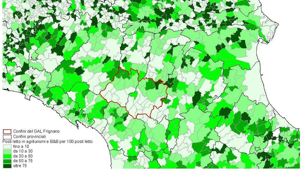 di più settentrionali I comuni nei quali la ricettività di agrituristica è più diffusa sono nel basso crinale, ma in generale nel territorio del