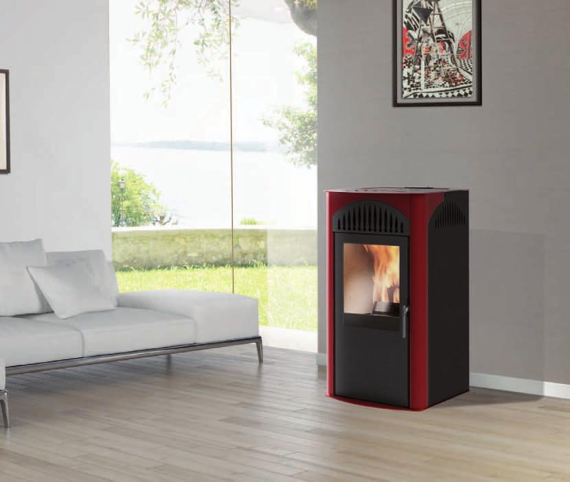 7 kw SIMPLI Stufa a pellet con fianchi in acciaio grigio scuro, porta in ghisa e