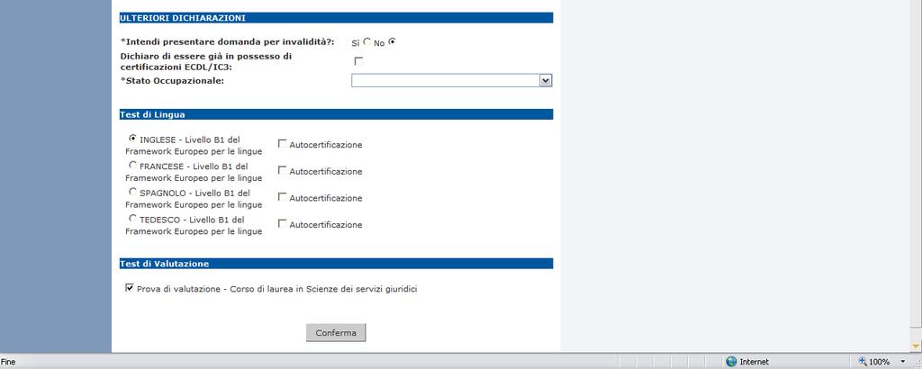 stato già iscritto ad un corso di laurea ma ti sei ritirato o sei incorso nella decadenza - se vuoi presentare domanda per invalidità - se sei in possesso di certificazione Ecdl (valida per l