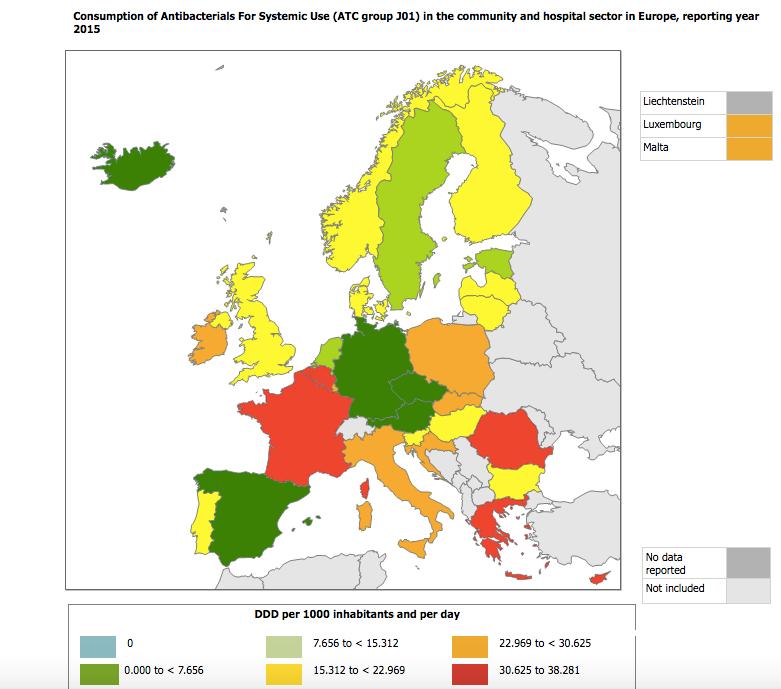 Distribuzione geografica del consumo di antibiotici per uso sistemico